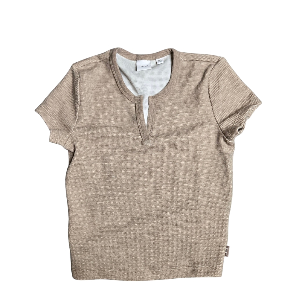 Aritzia TNA Beige Waffle Knit Short Sleeve Top